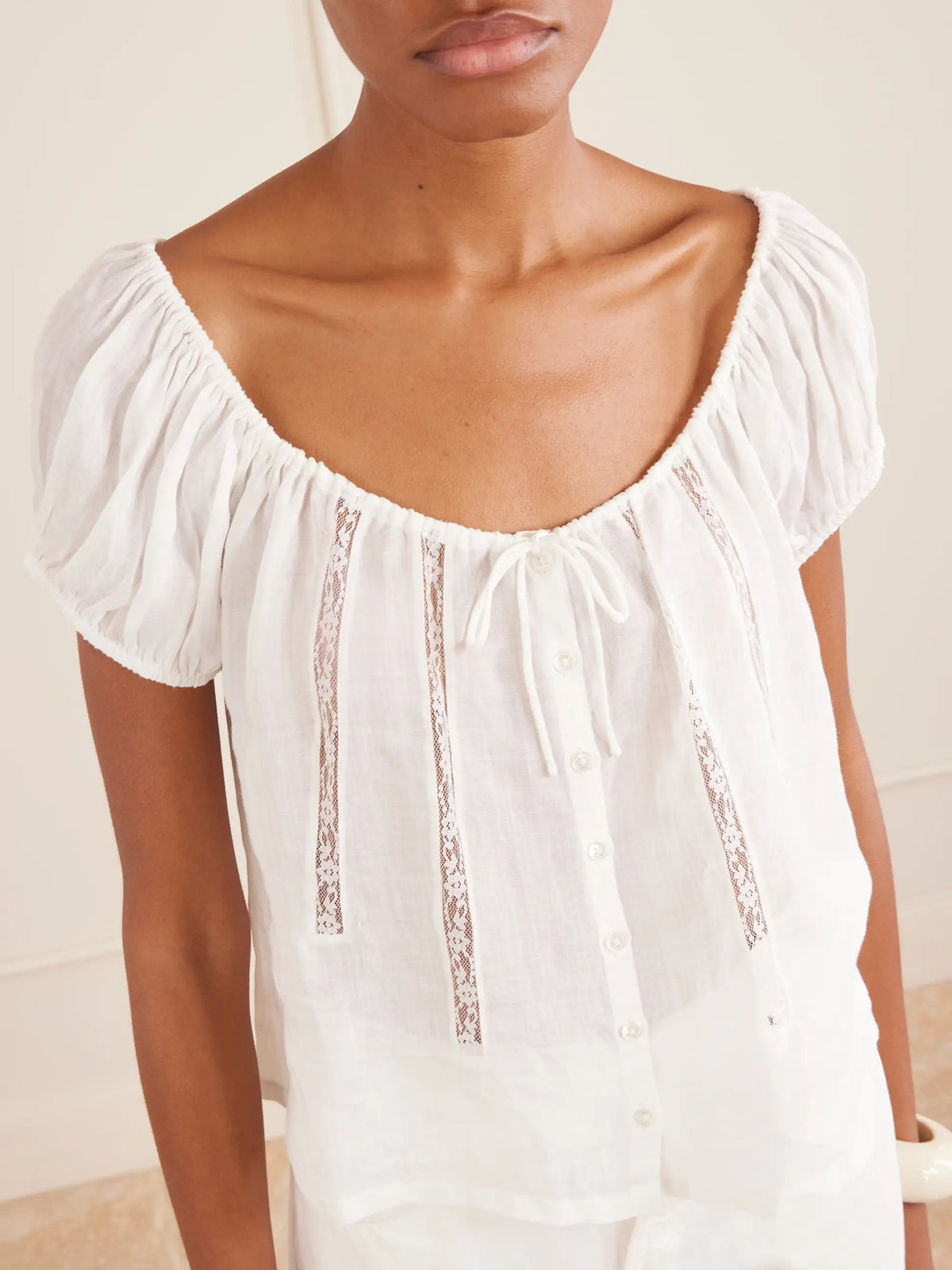 Tatev Tie-detailed Lace-trimmed Ramie Blouse