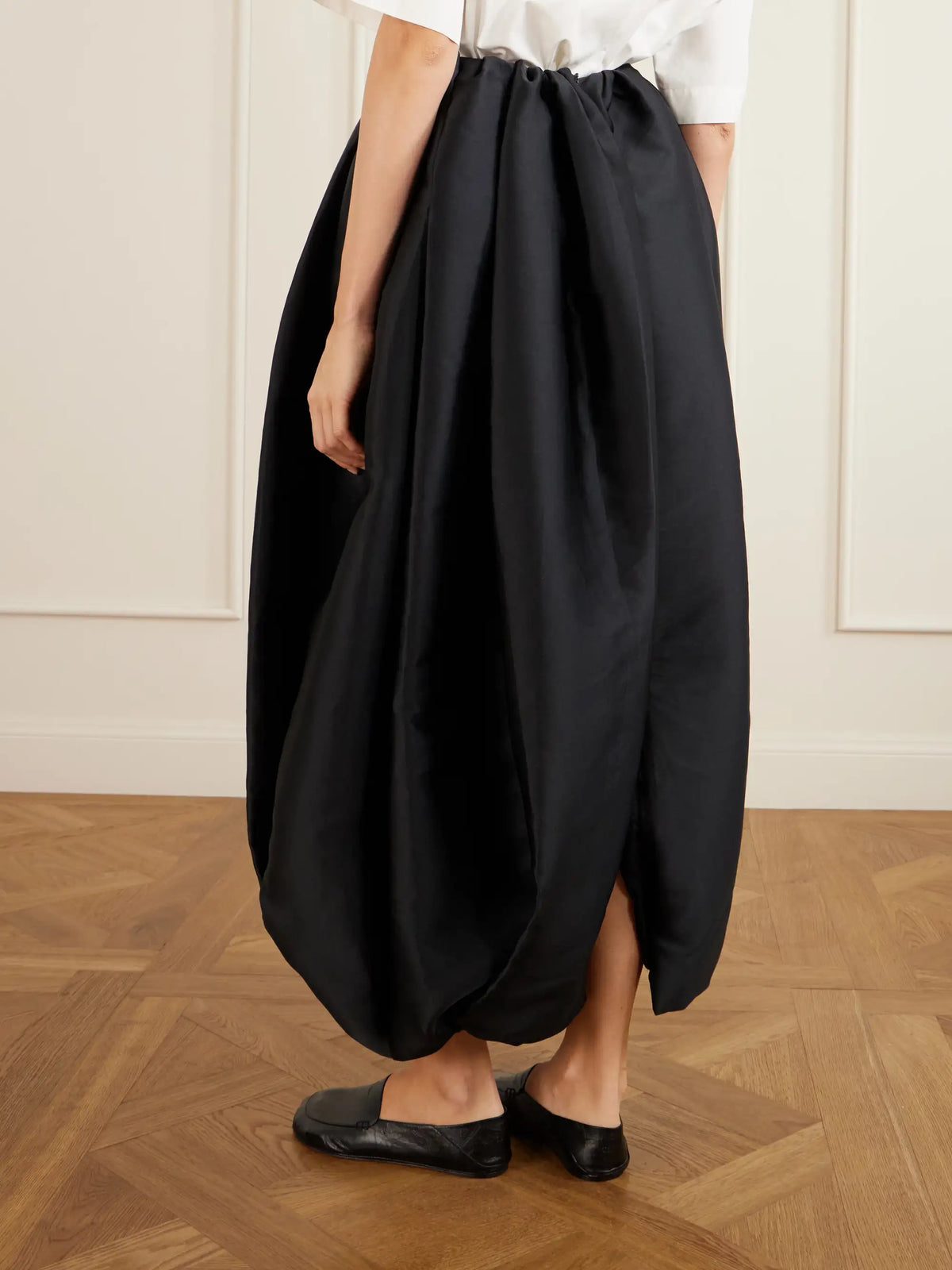 Gathered Duchesse Satin Maxi Skirt