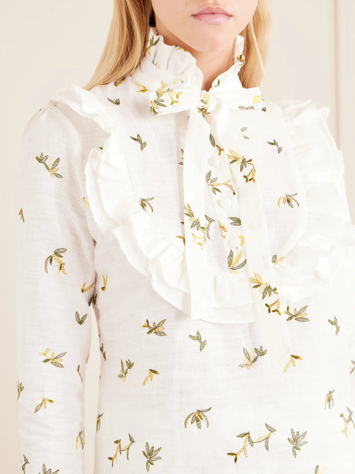 Cristiano Marcheli Valeria Ruffled Embroidered Linen Blouse