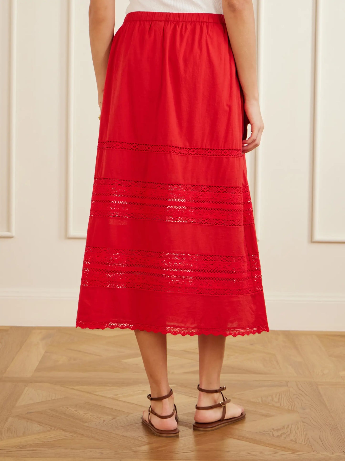 Pippa Lace-trimmed Cotton Midi Skirt