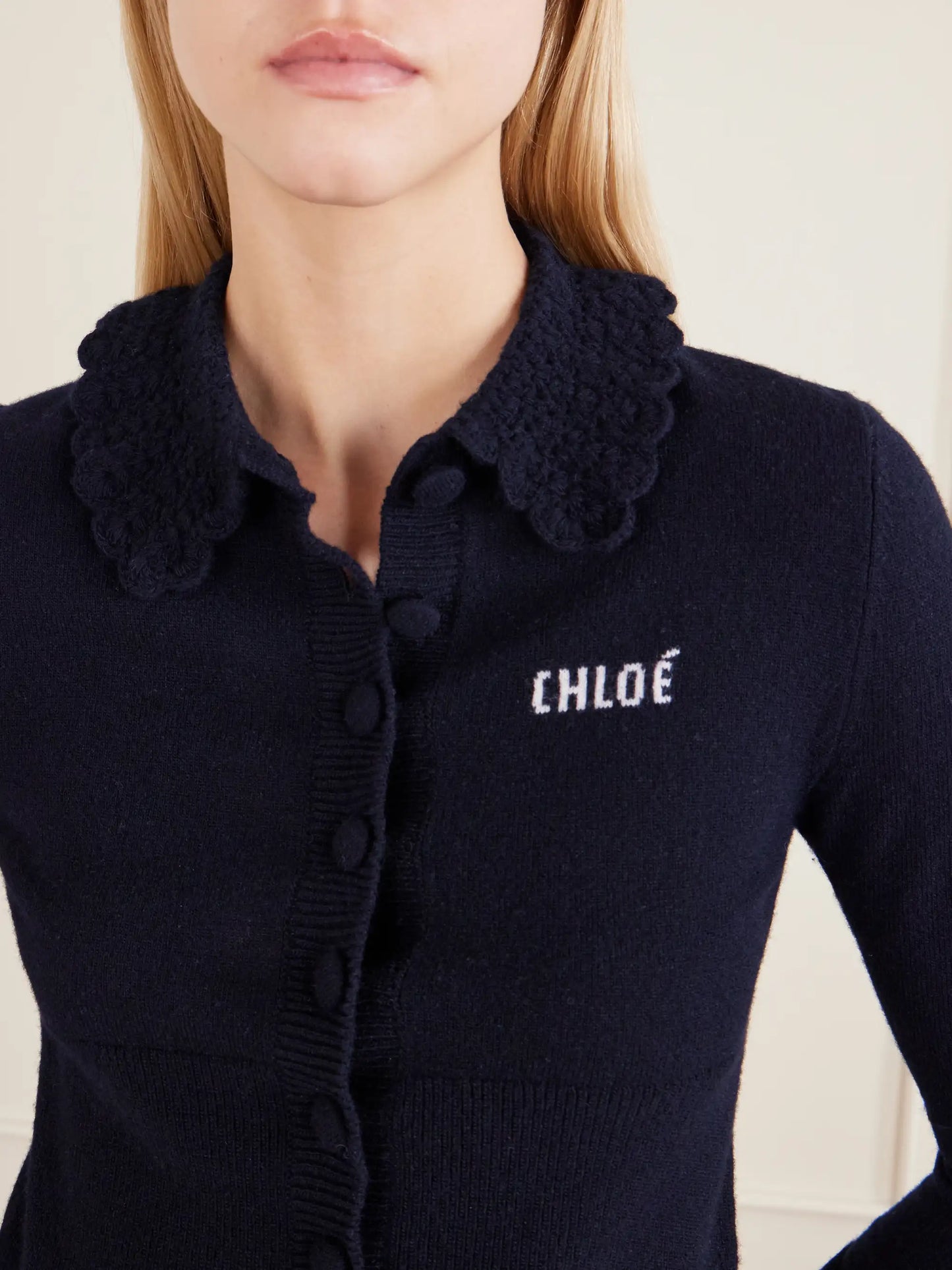 Logo Embroidered Wool Cardigan