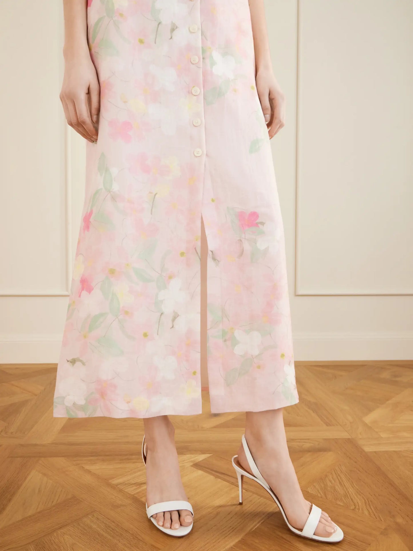 Carmen Floral-printed Linen Midi Skirt