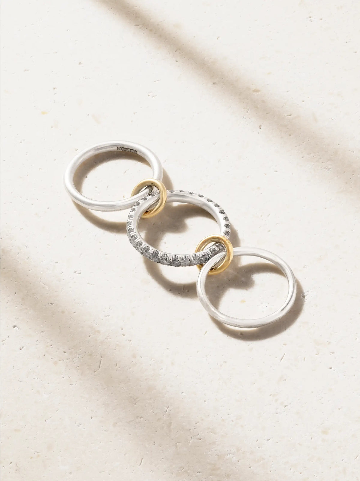 Petunia Set Of Three Sterling Silver And 18-karat Gold Diamond Rings