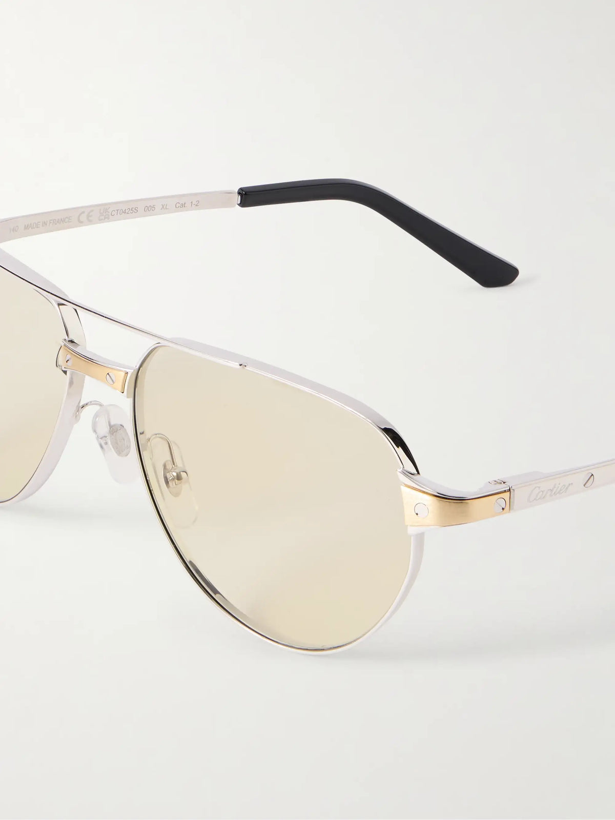 Eyewear Santos De Cartier Aviator-style Gold- And Silver-tone Sunglasses