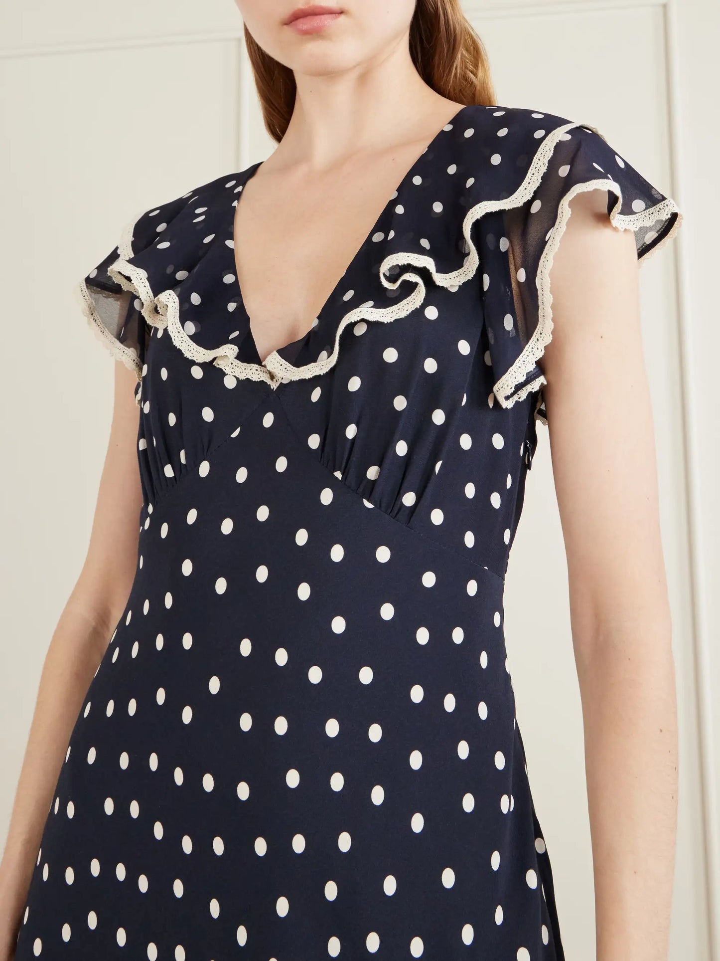 Bethea Crochet-trimmed Polka-dot Crepe Midi Dress