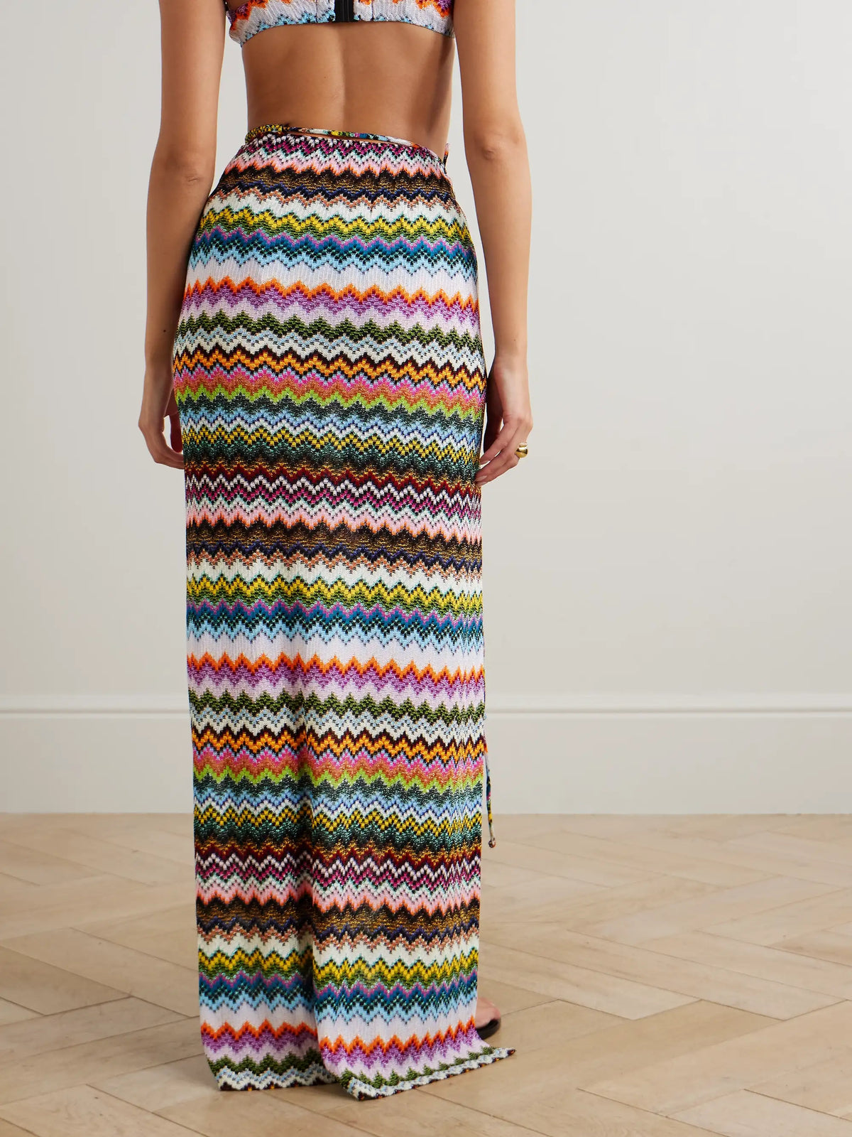 Mare Striped Metallic Crochet-knit Maxi Wrap Skirt