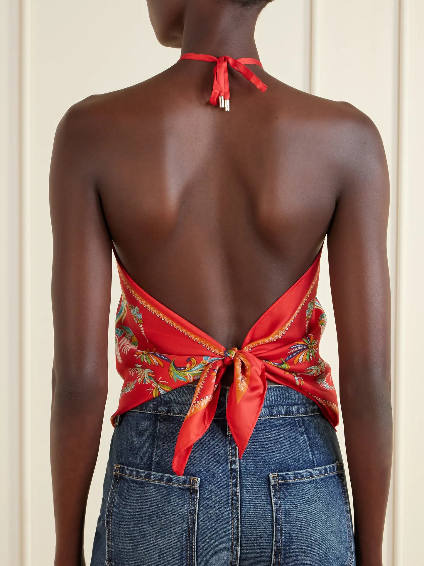 Printed Silk-satin Halterneck Top