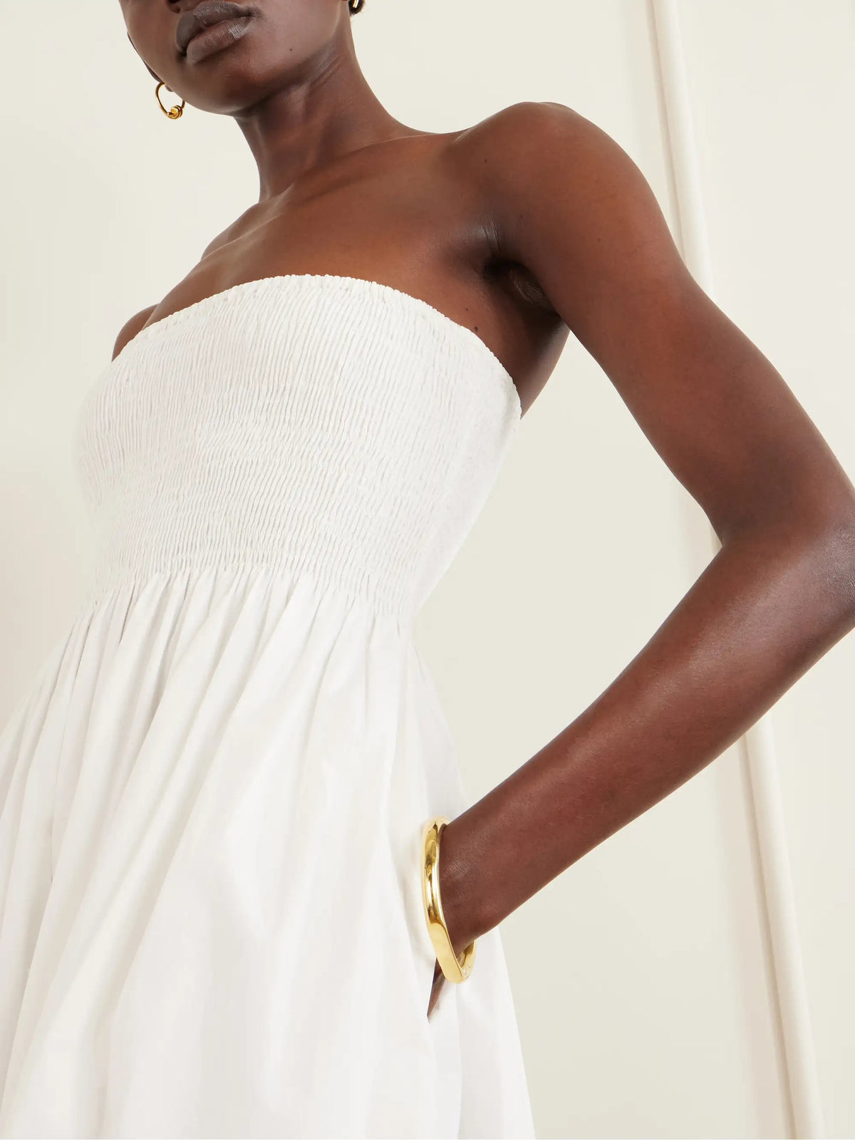 Faithfull Jamie Strapless Shirred Cotton-poplin Midi Dress