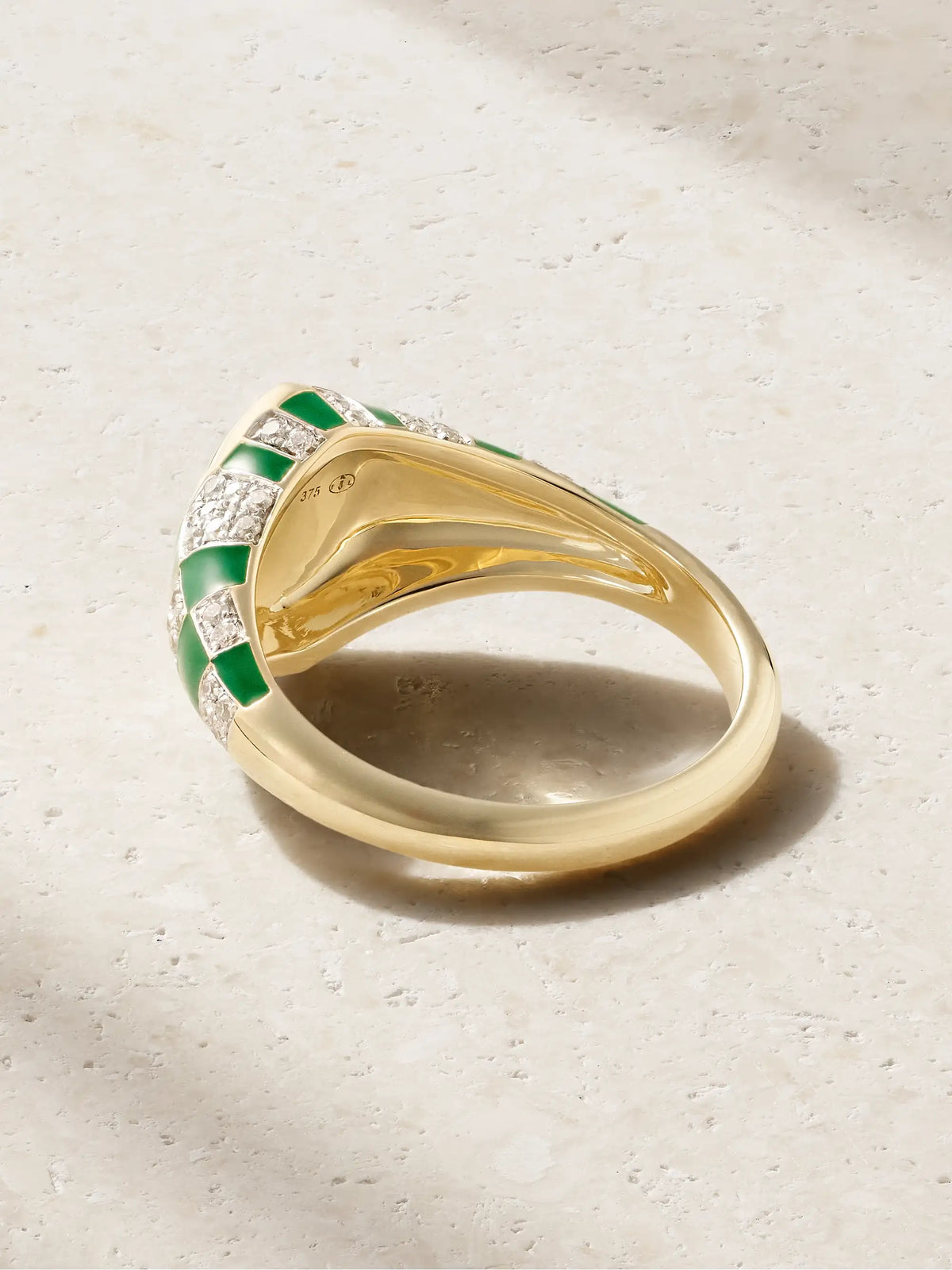 Baby Chevalière Marquise 9-karat Yellow And White Gold, Enamel And Diamond Signet Ring