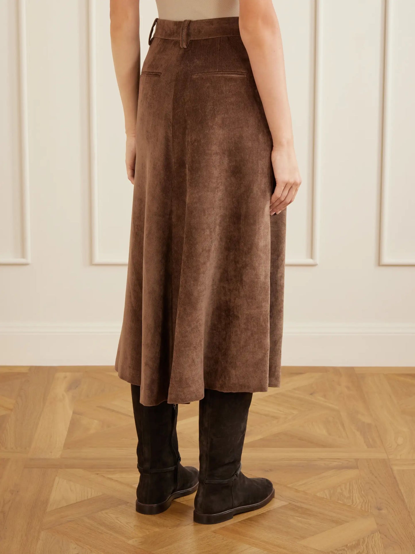 Embellished Corduroy Midi Skirt