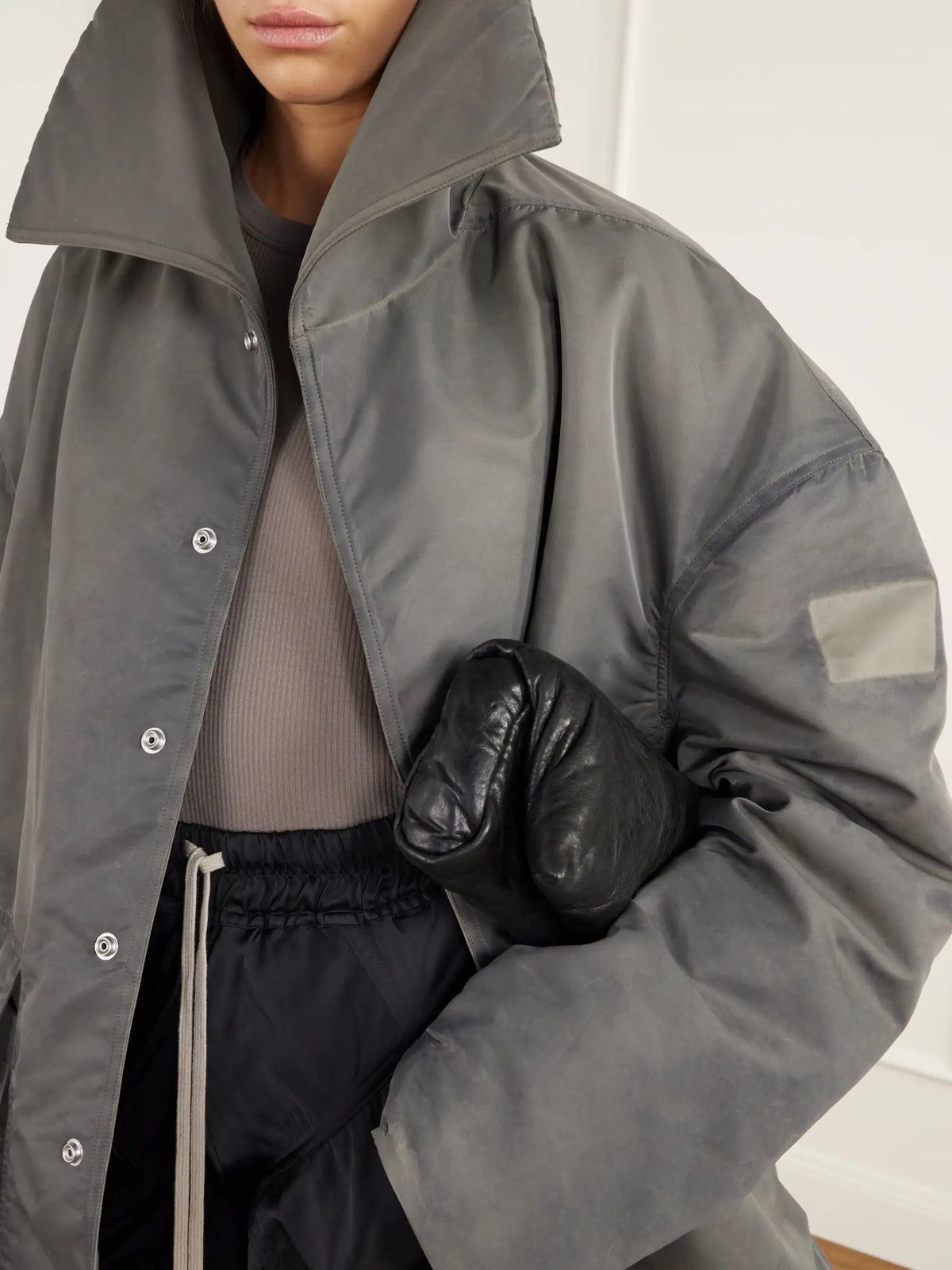 Rick Owens Dracucollar Oversized Distressed Padded Shell Parka