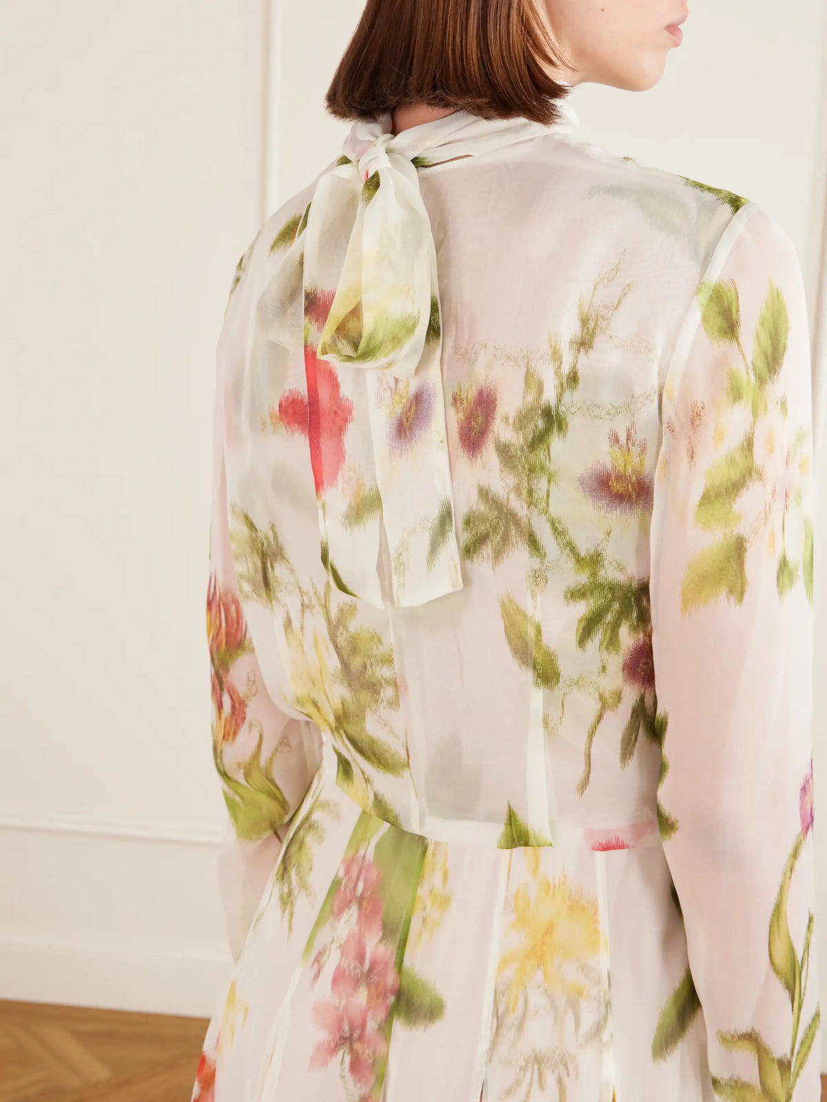 Chiné Dominican Floral-print Silk-chiffon Gown