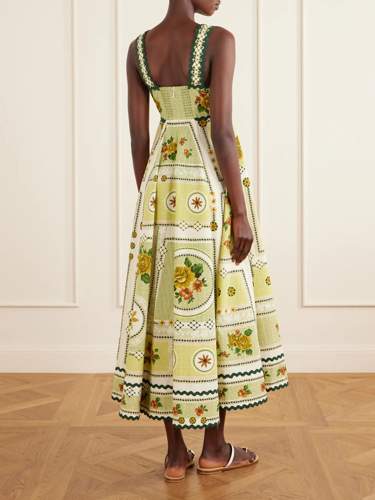 Dixie Pleated Floral-print Cotton-poplin Midi Dress