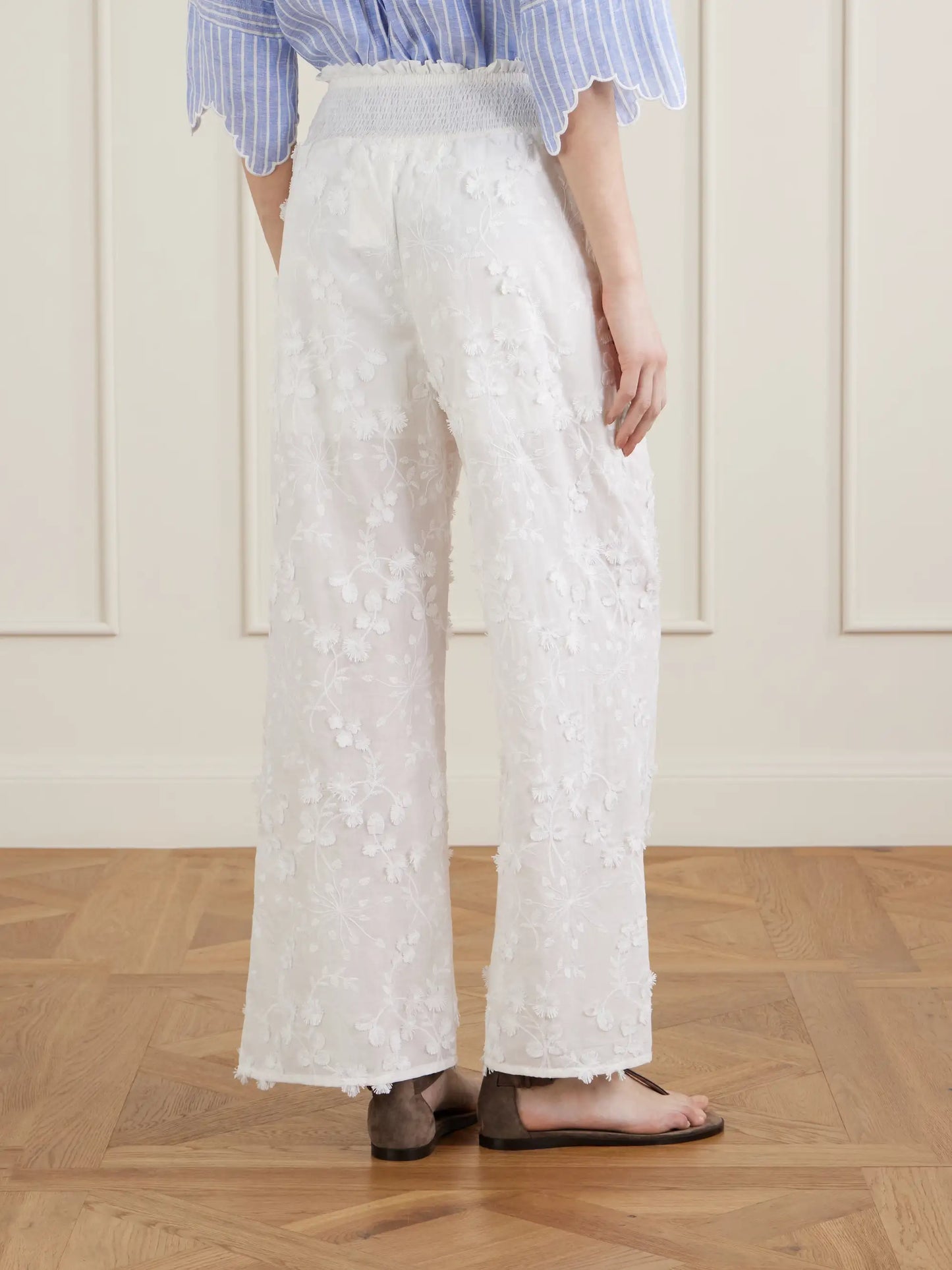 Speranza Embroidered Fil-coupé Cotton Straight-leg Pants