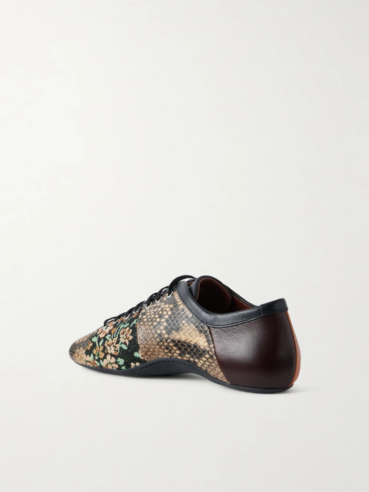 Dries Van Noten Patchwork Floral Jacquard-trimmed Leather Sneakers