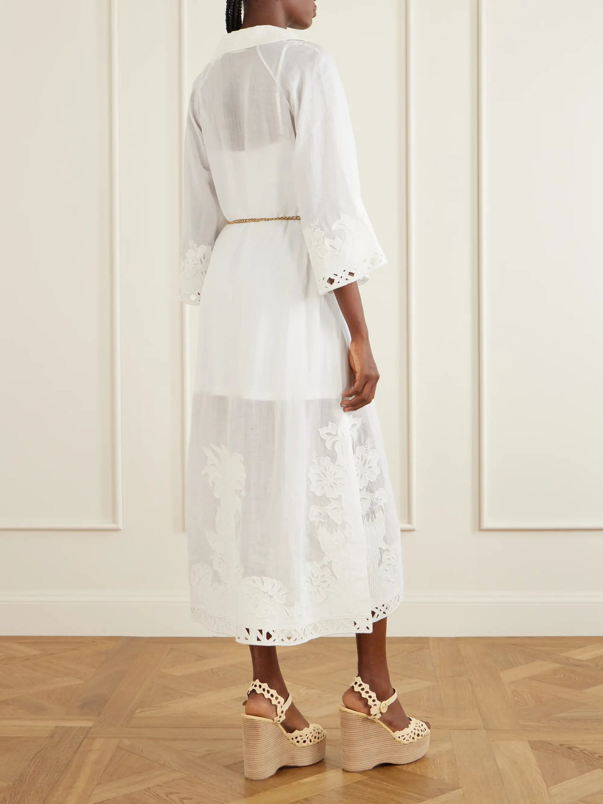 Zimmermann Indra Embroidered Belted Ramie Maxi Dress