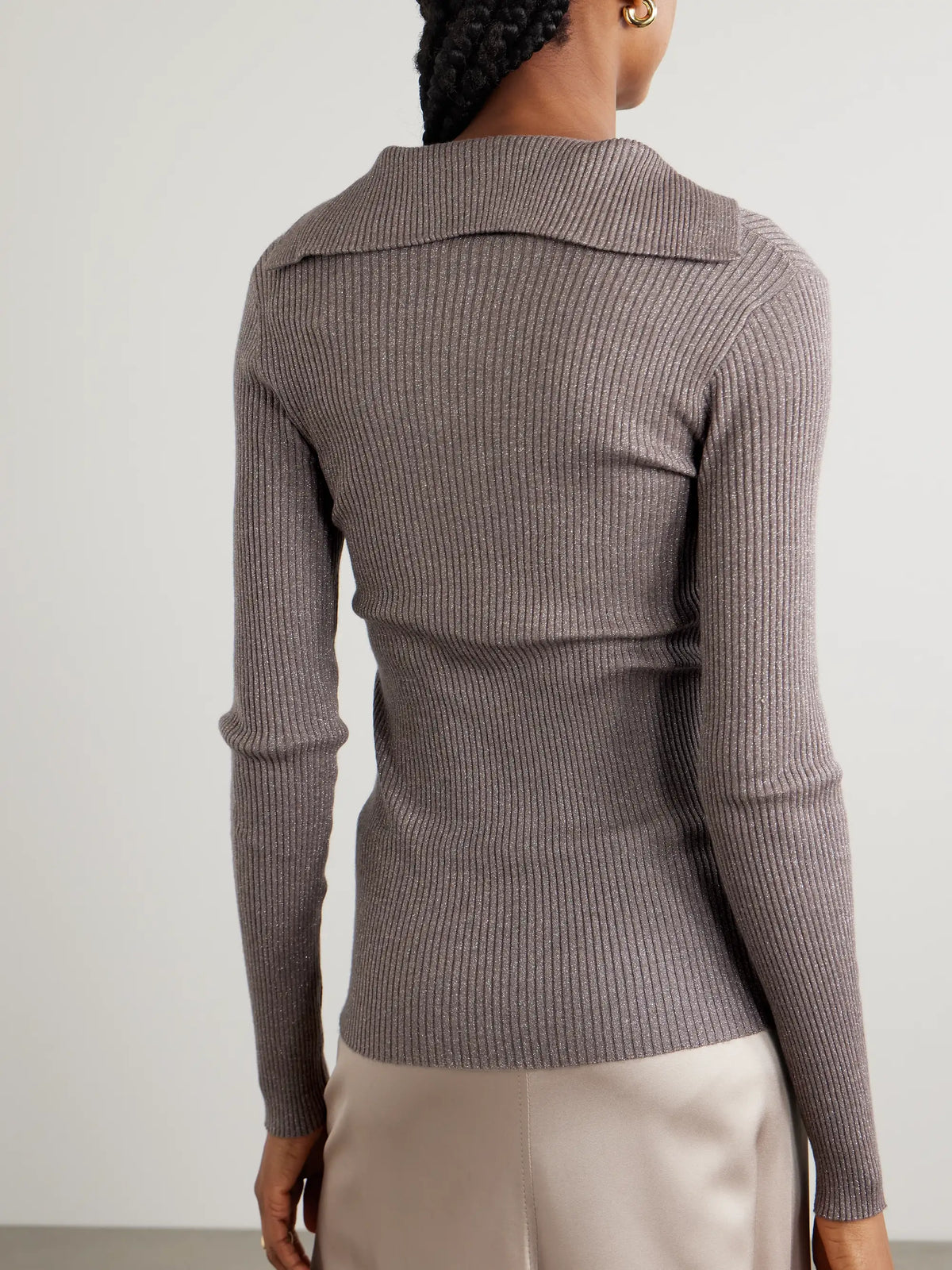 Brunello Cucinelli Ribbed Metallic Cashmere And Silk-blend Top