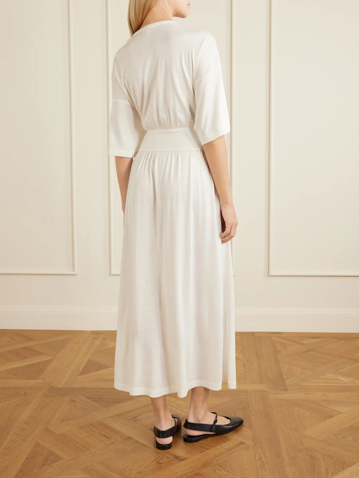 TOTEME Gathered Organic Cotton And Silk-blend Midi Dress