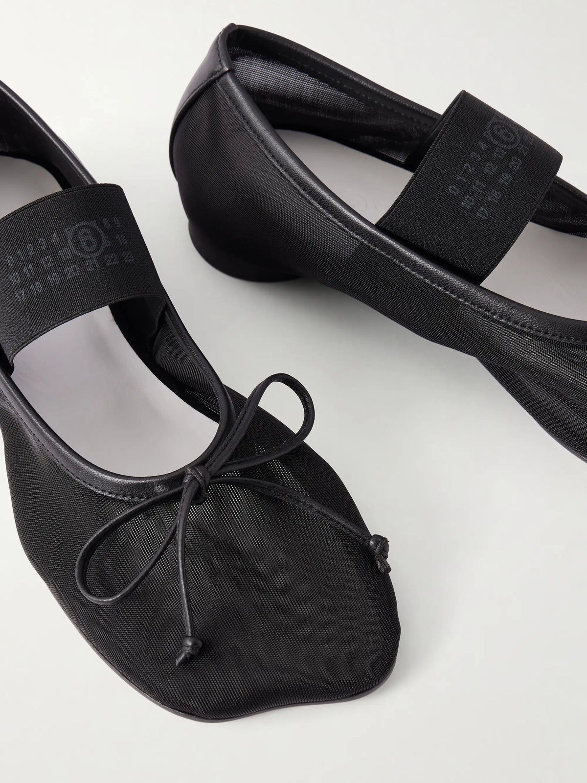 Bow-detailed Leather-trimmed Mesh Ballet Flats