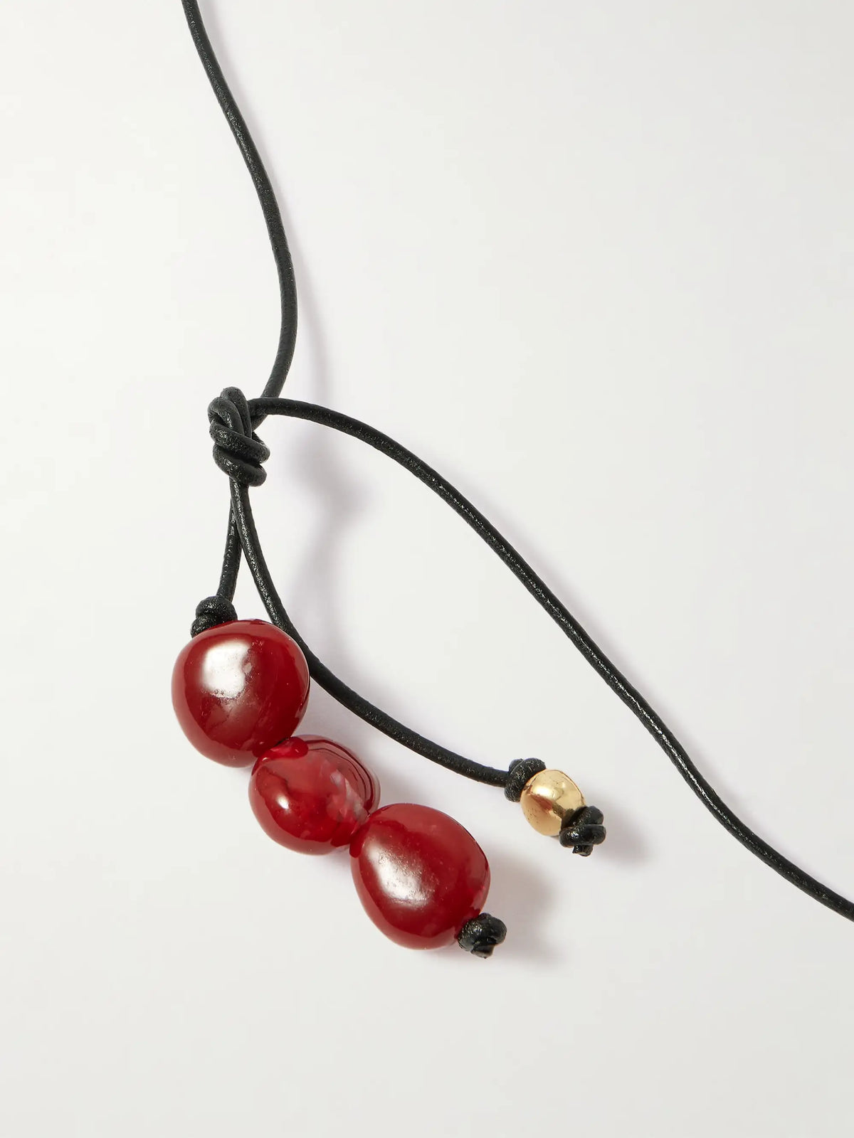 River Rock Gold-plated, Resin And Leather Necklace