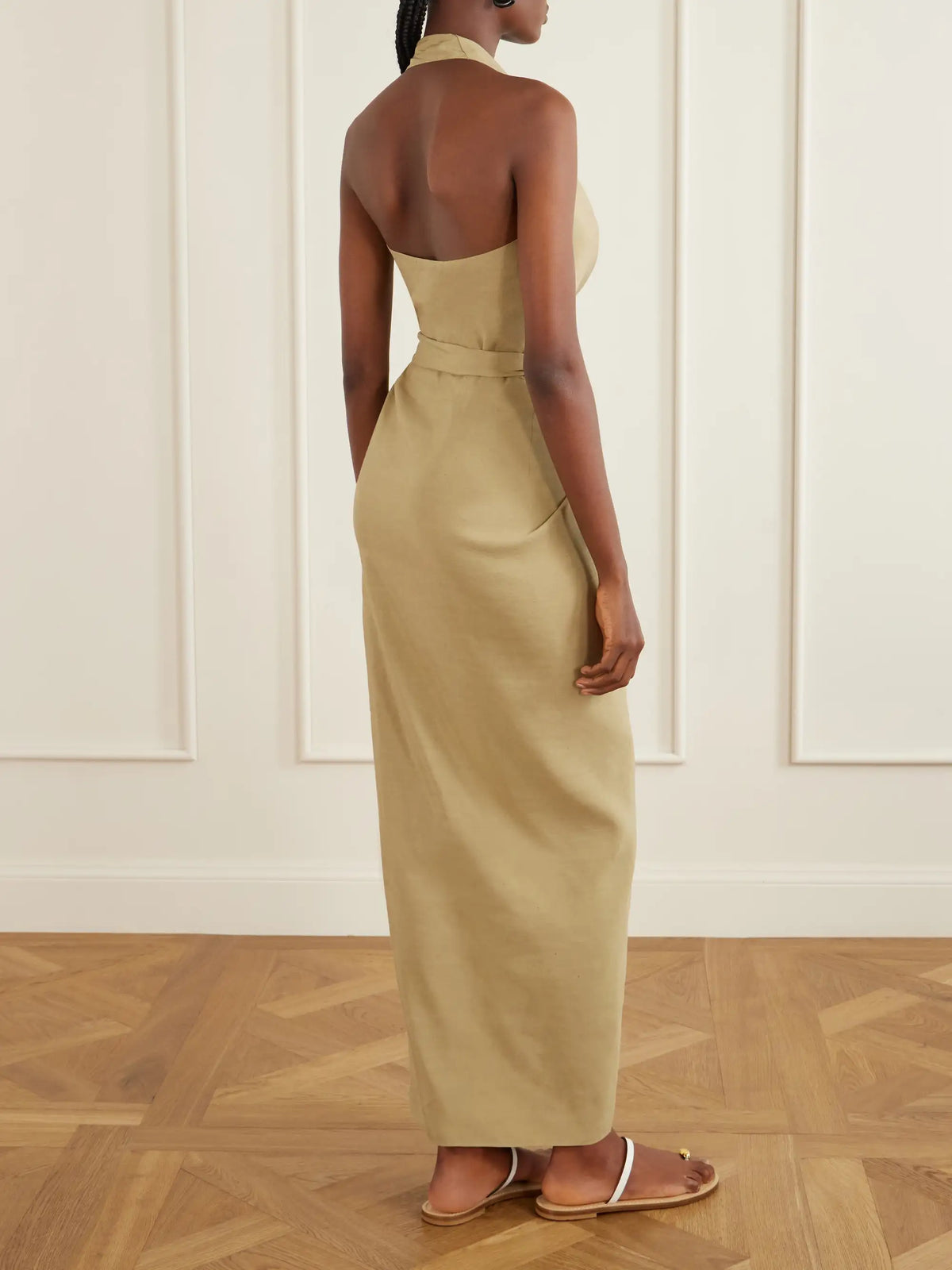 Mona Halterneck Linen And Silk-blend Maxi Dress