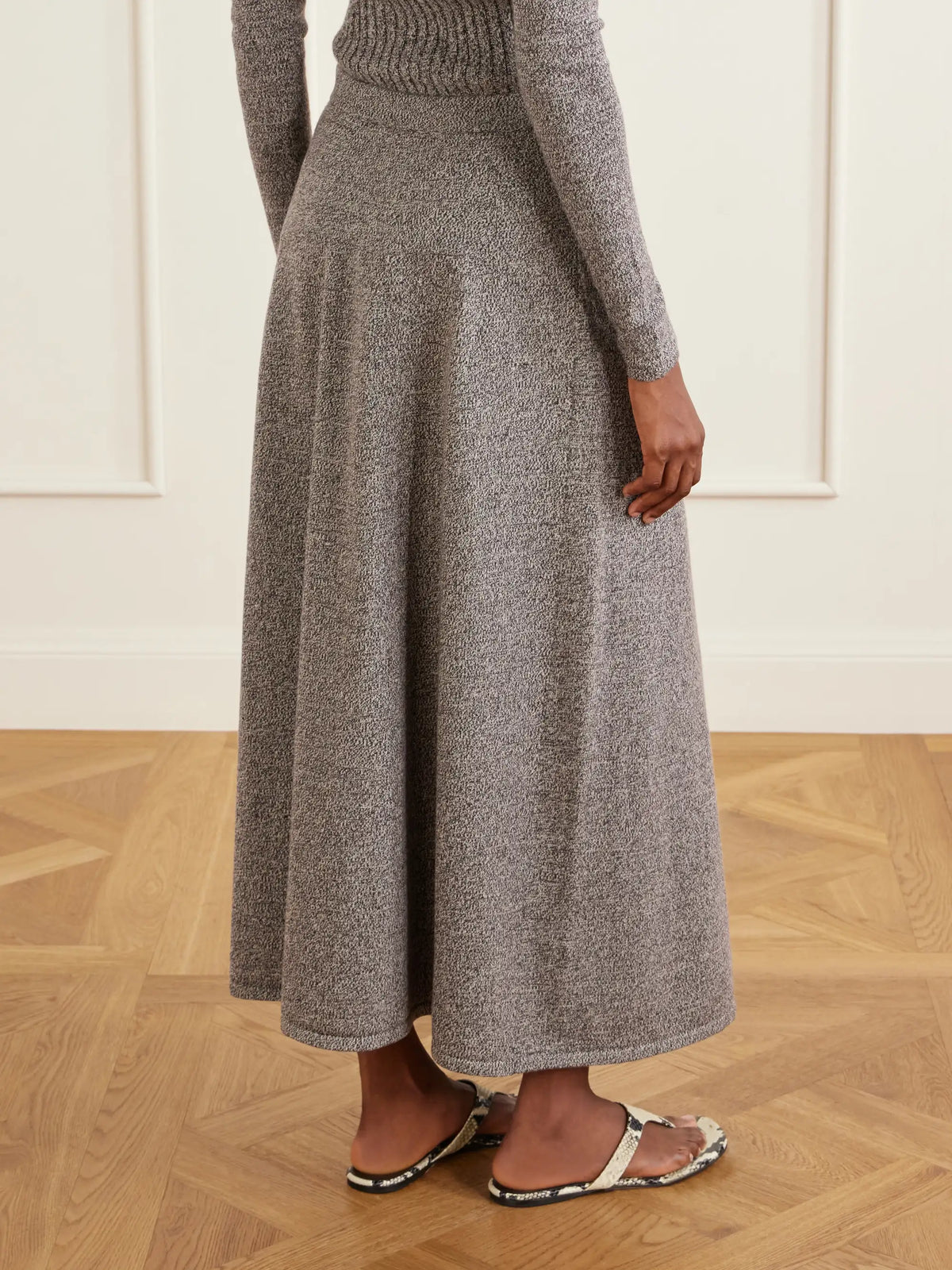 Knotted Marl Knitted Cashmere Midi Skirt