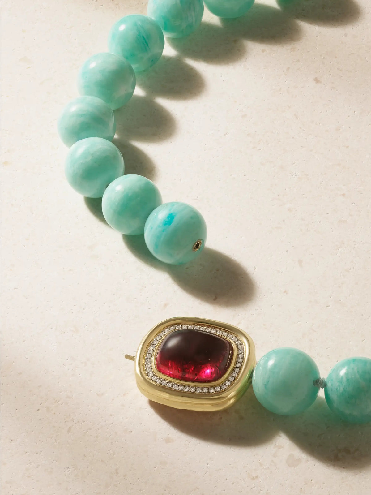 Octavia Elizabeth Orb 18-karat Gold, Diamond, Amazonite And Tourmaline Beaded Necklace