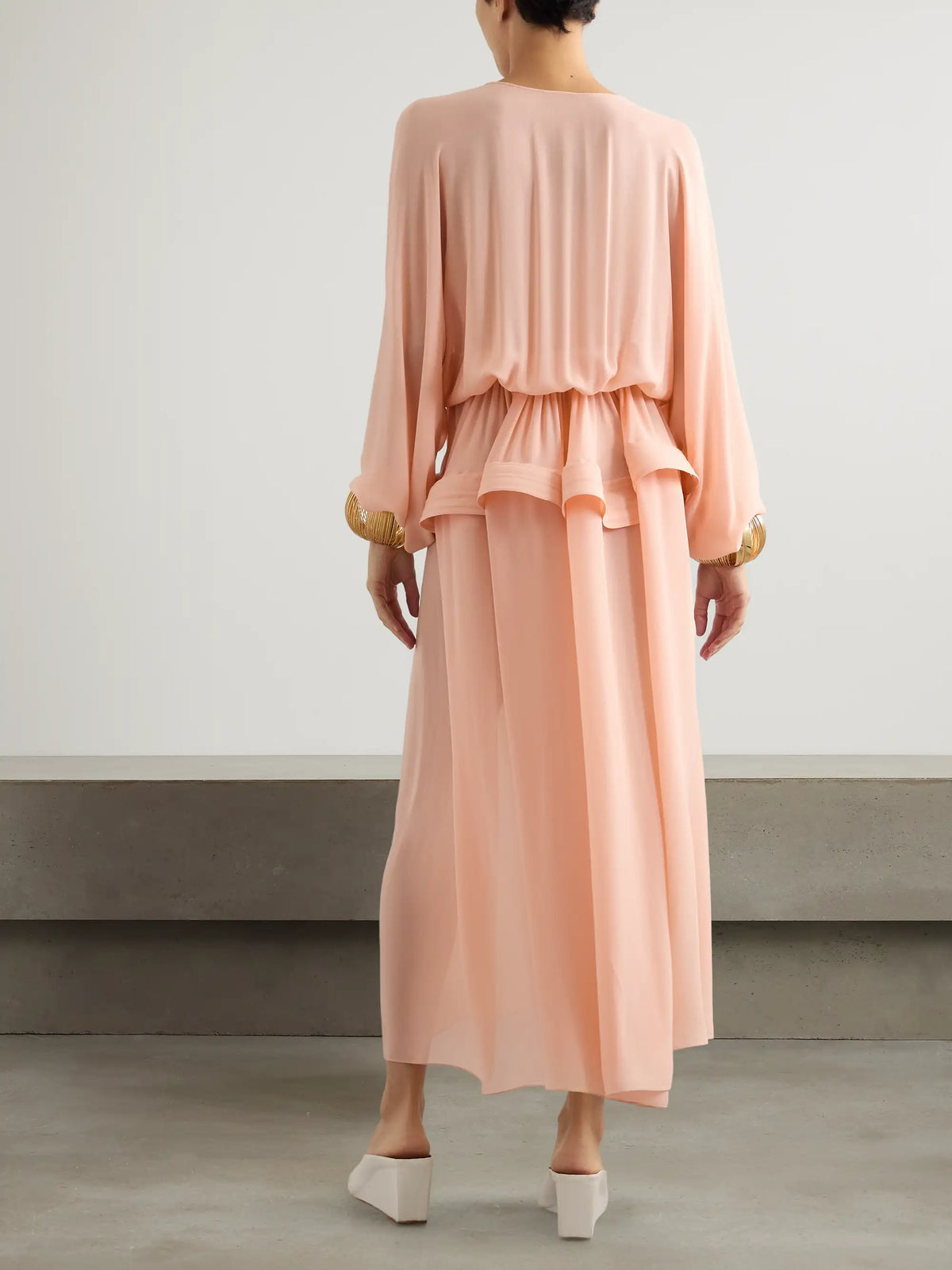 Gathered Georgette Peplum Midi Dress