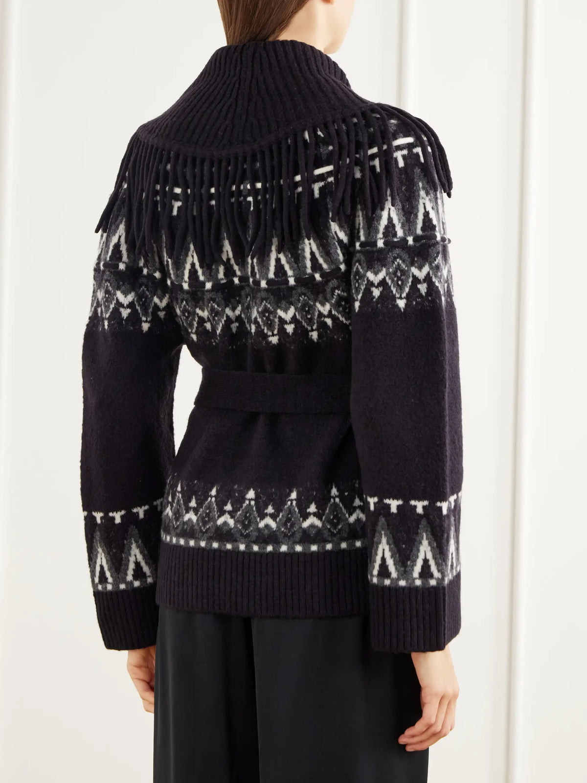 SIMKHAI Anaise Fringed Fair Isle Wool-blend Cardigan