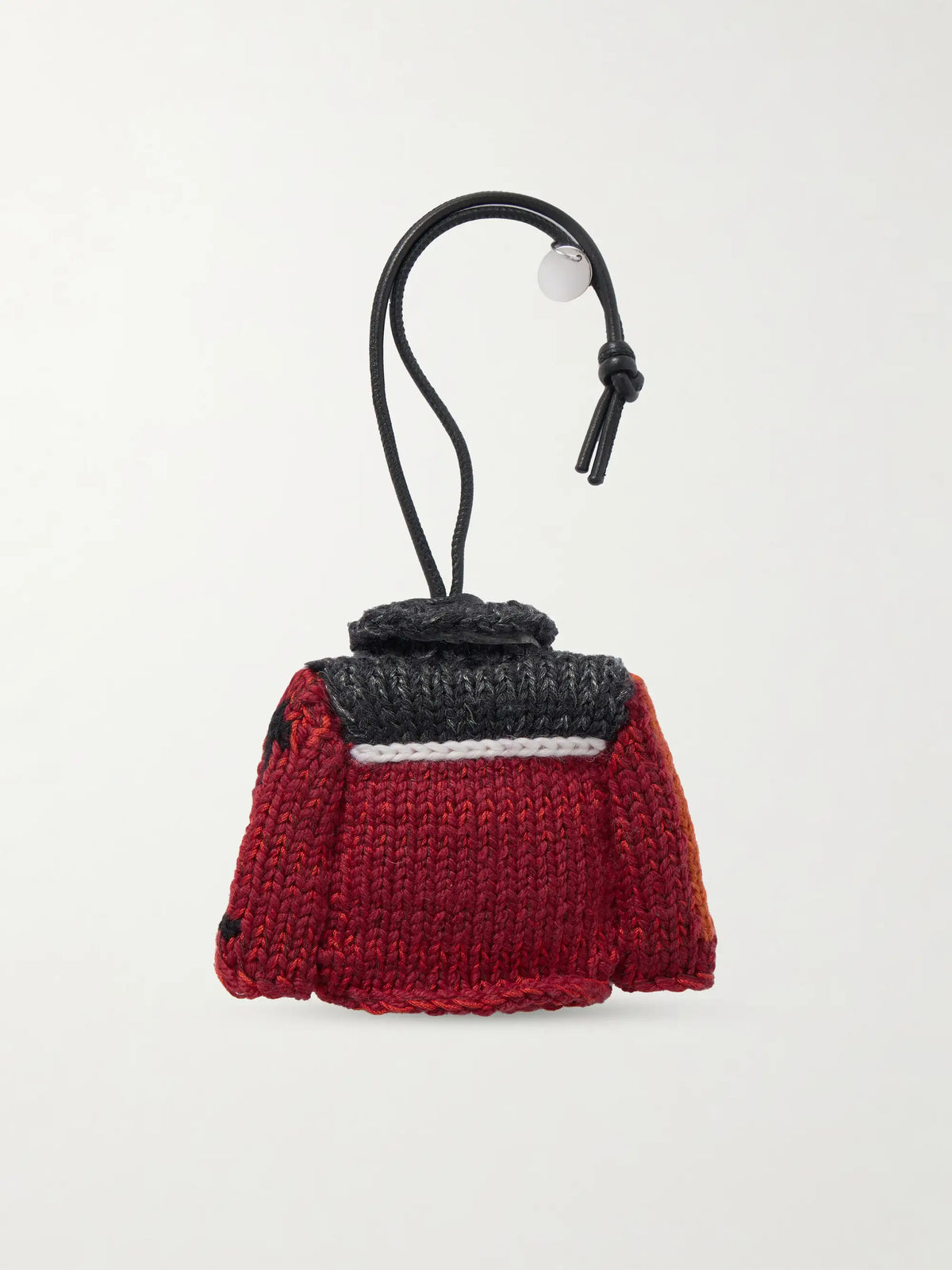 House Cardigan Crocheted Cotton And Leather Bag Charm