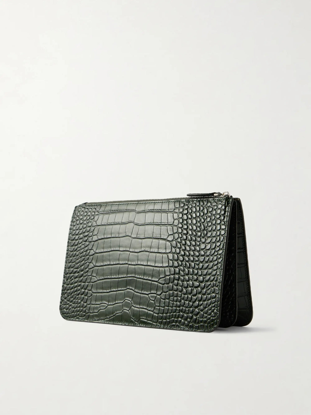 Threefold Croco-embossed Leather Clutch