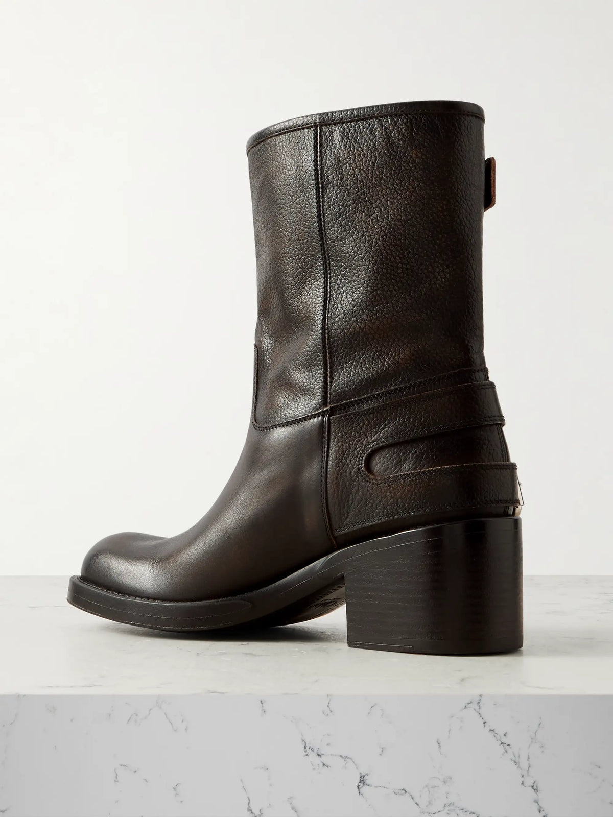 Buckled Textured-leather Ankle Boots
