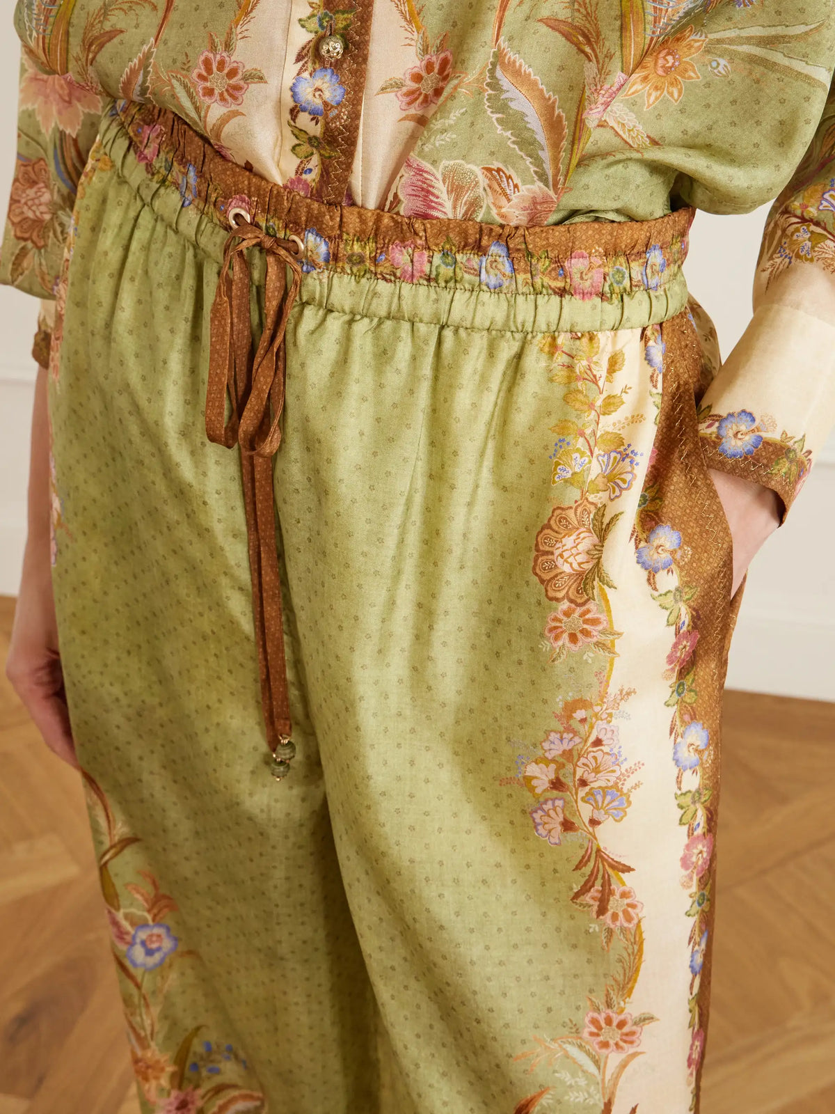 Indra Printed Silk Wide-leg Pants