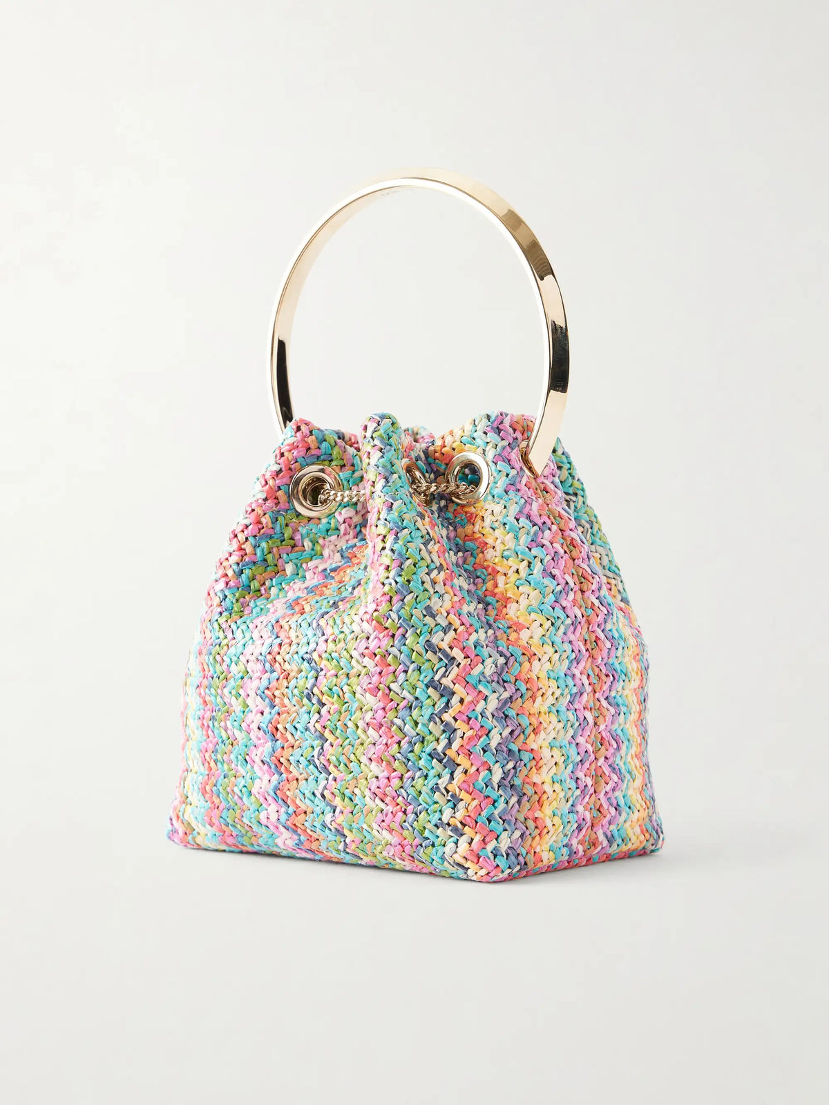 Bon Bon Striped Woven Raffia Bucket Bag