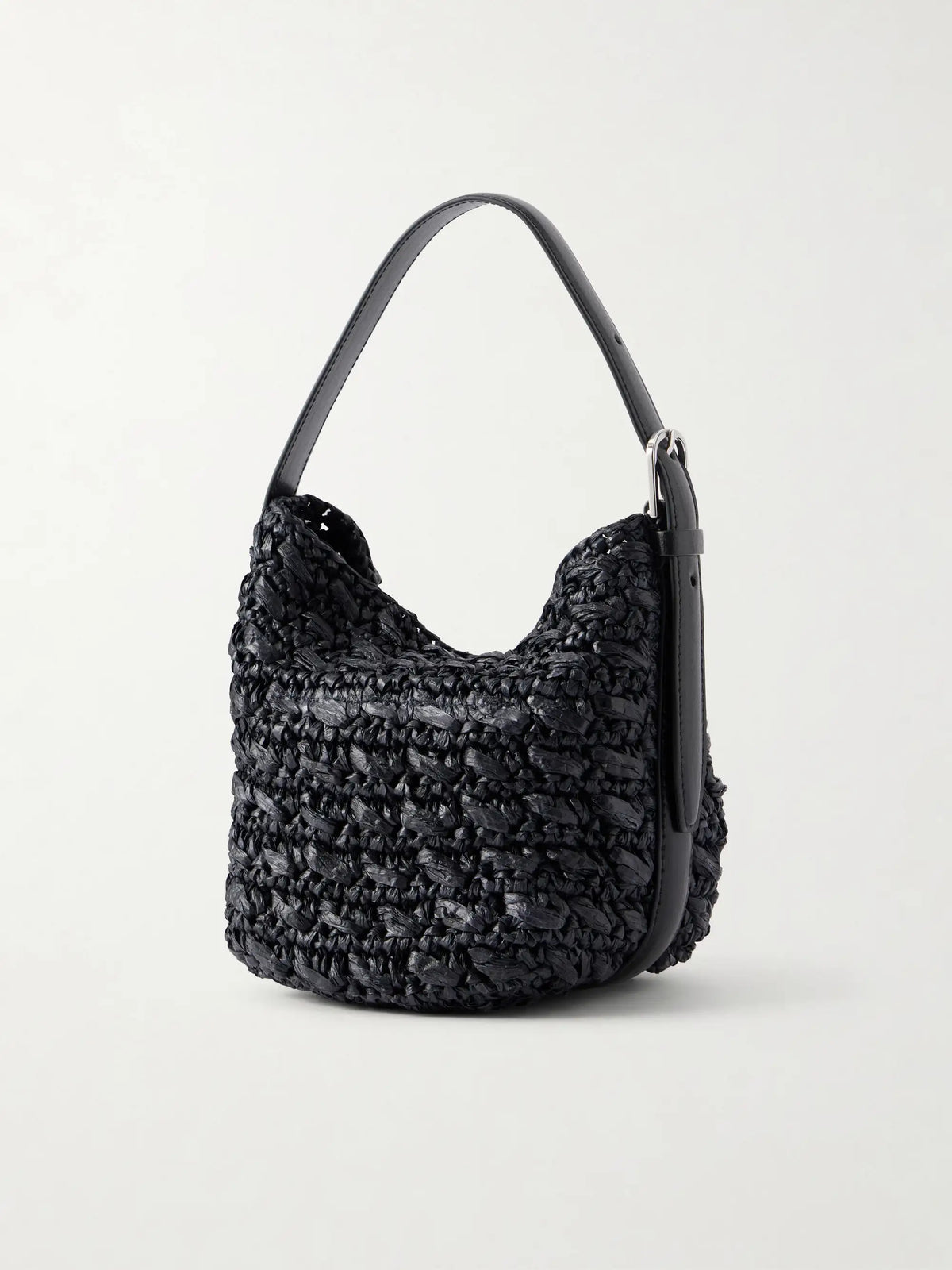 Belted Small Leather-trimmed Raffia Shoulder Bag