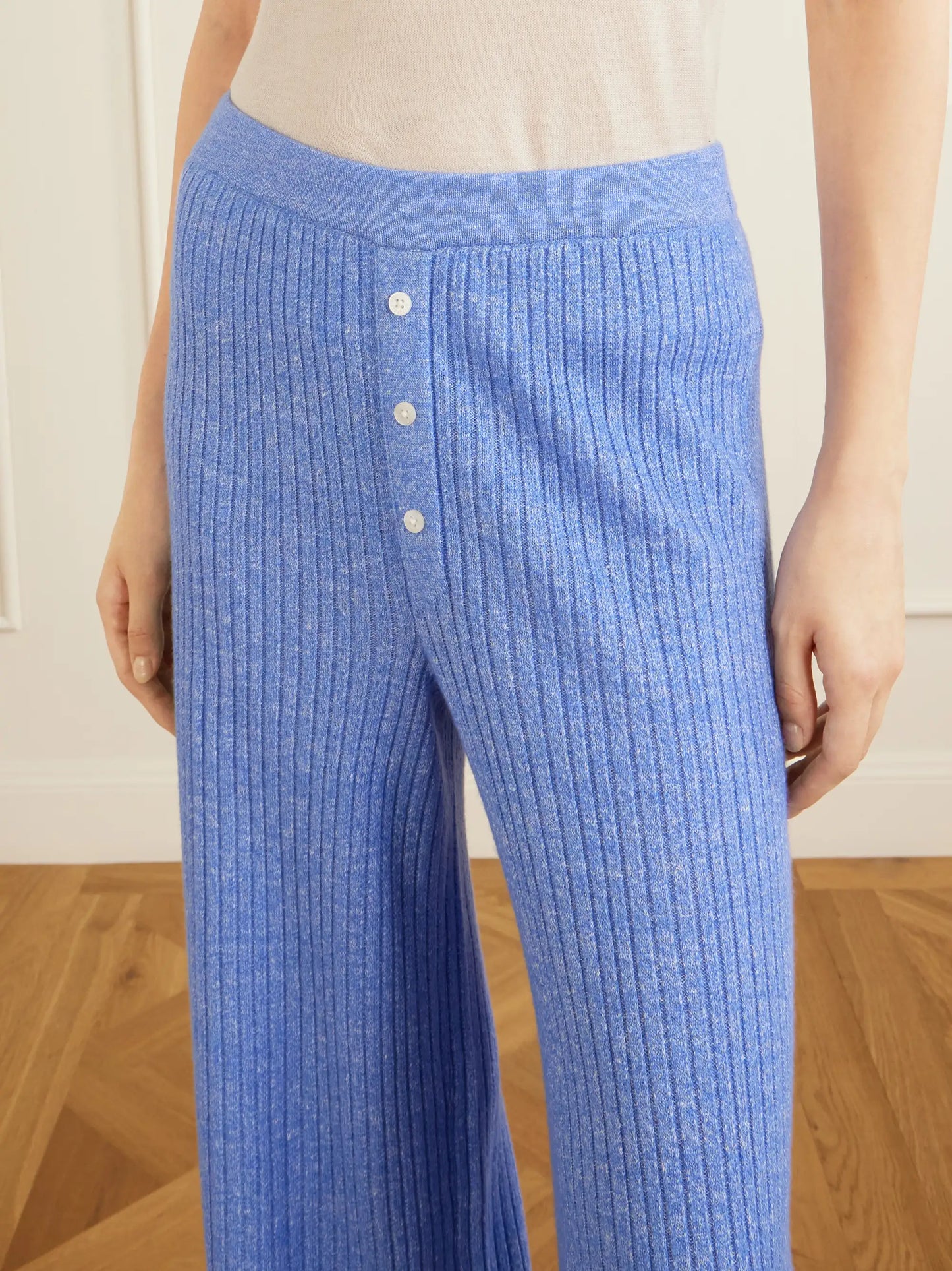 Everywear Ribbed Cashmere And Linen-blend Wide-leg Pants