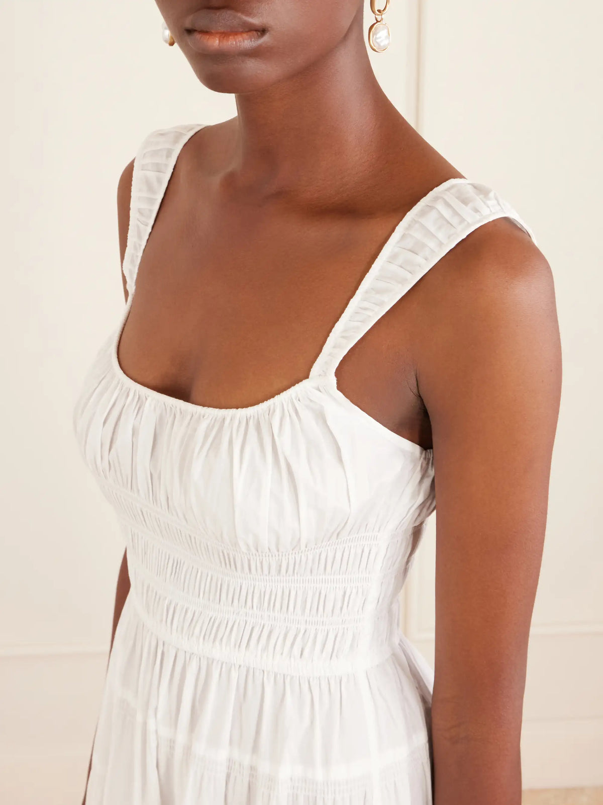 Clover Shirred Organic Cotton-poplin Midi Dress