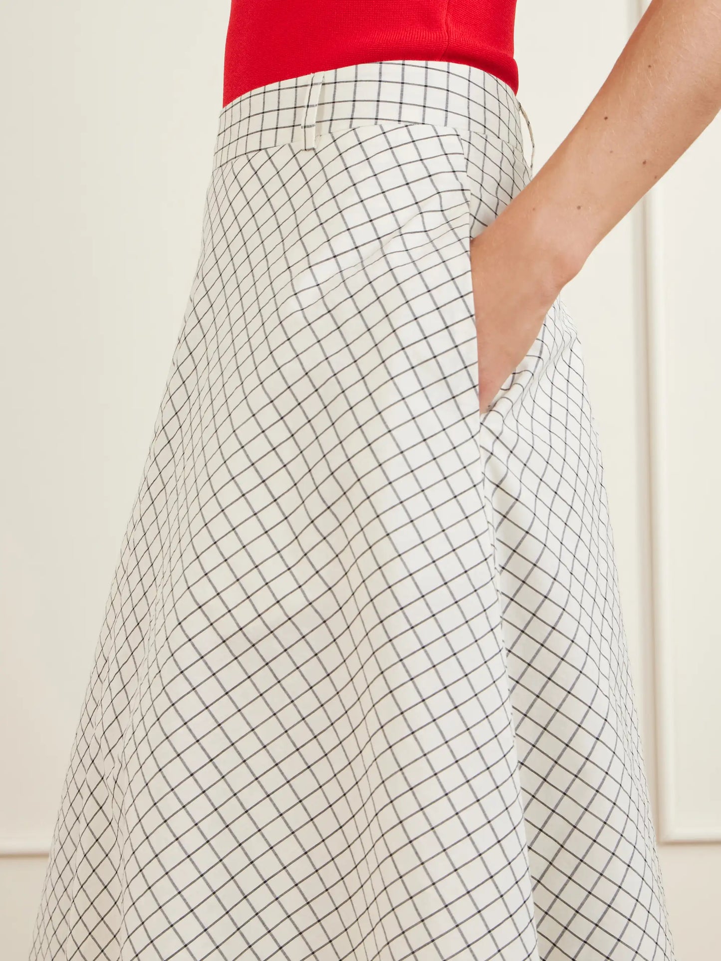 Checked Cotton-blend Poplin Midi Skirt