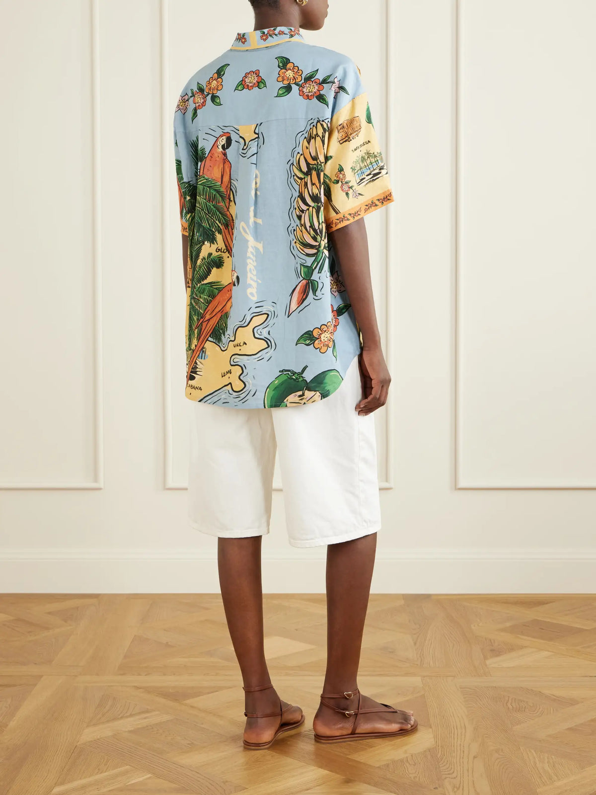 Farm Rio Beaches Path Printed Linen-blend Shirt