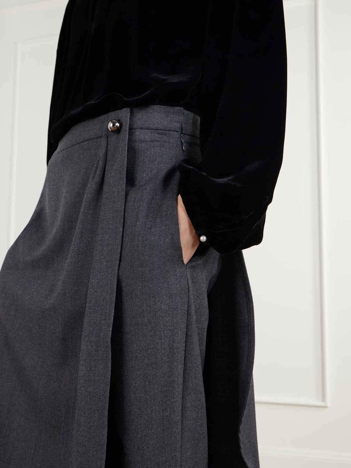 Maria McManus Layered Wrap-effect Wool-blend Flannel Straight-leg Pants
