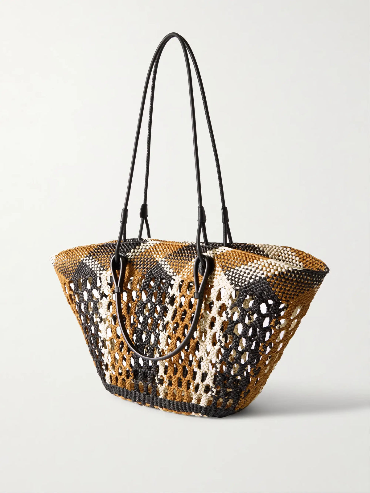 + Paula's Ibiza Anagram Leather-trimmed Woven Palm Tote