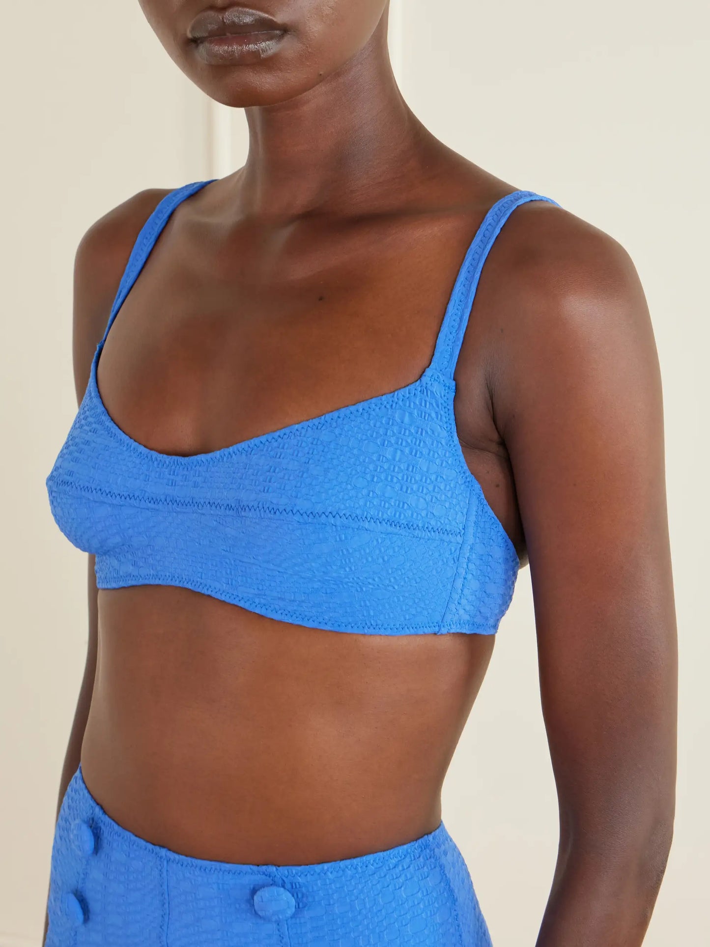 Button-embellished Seersucker Balconette Bikini