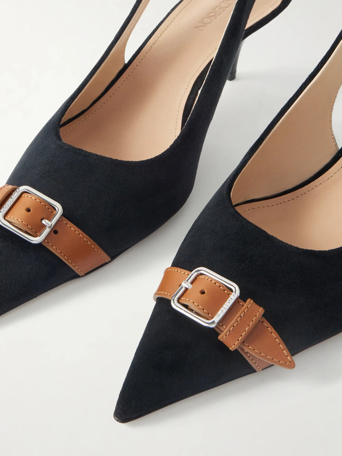 Buckled Leather-trimmed Velvet Slingback Pumps