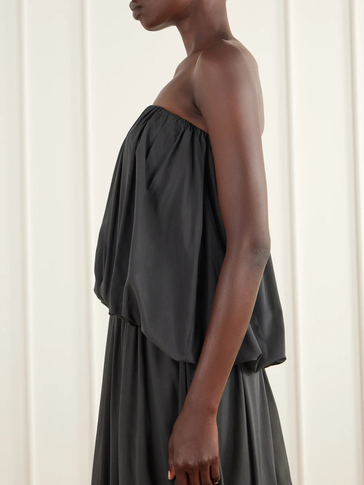 ST. AGNI Balloon Strapless Gathered Chiffon Top