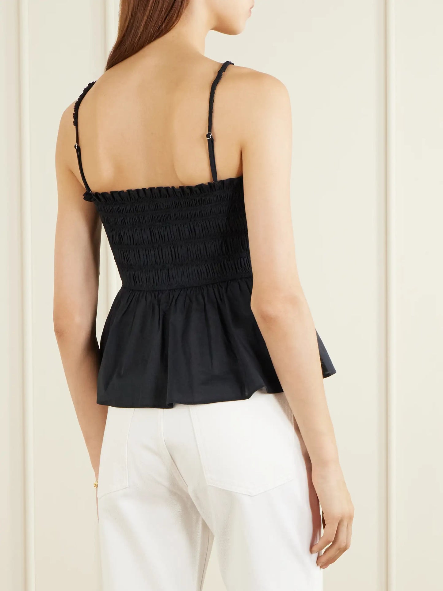 Tullia Shirred Tiered Cotton-poplin Top