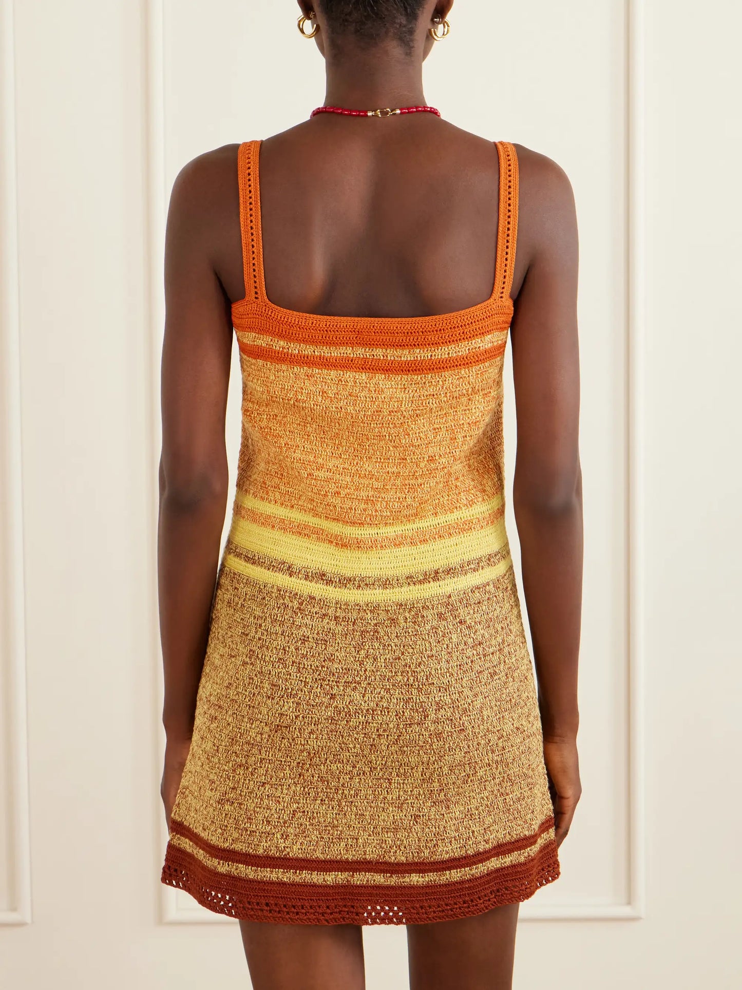 Plumar Striped Crocheted Cotton Mini Dress