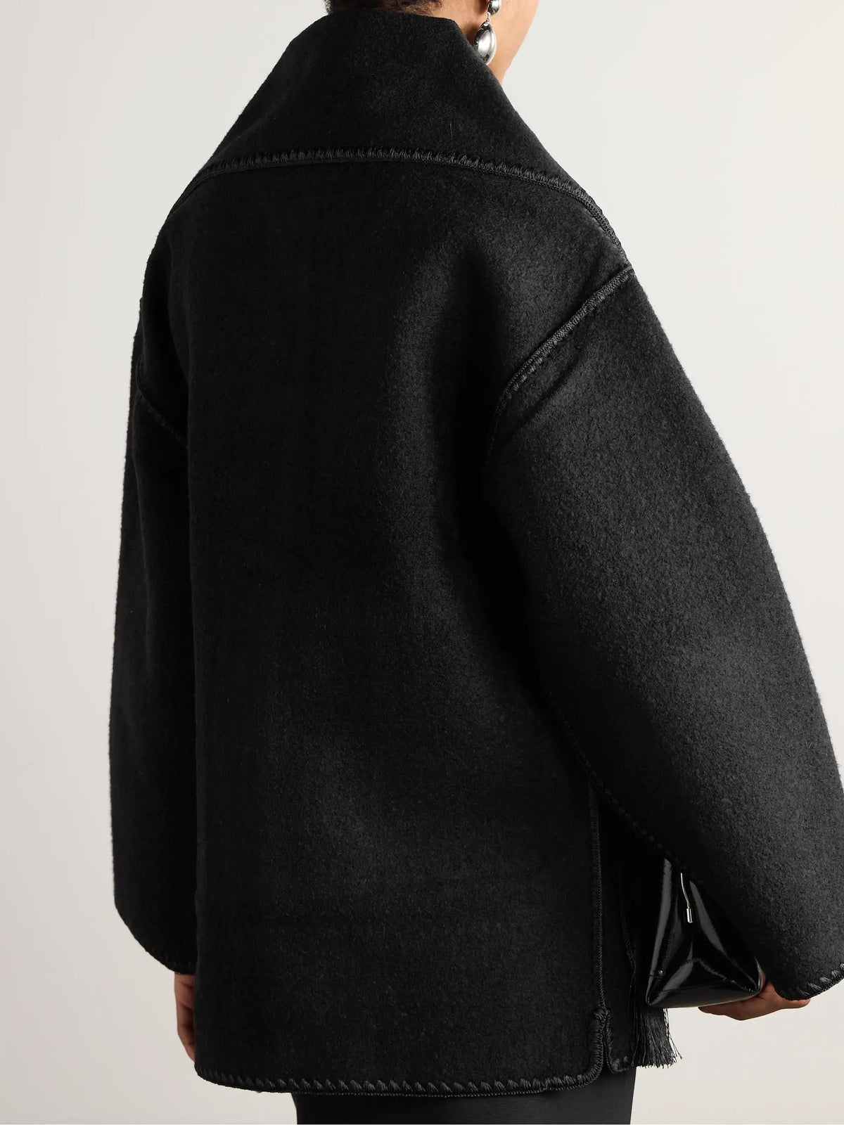 Draped Fringed Wool-blend Jacket