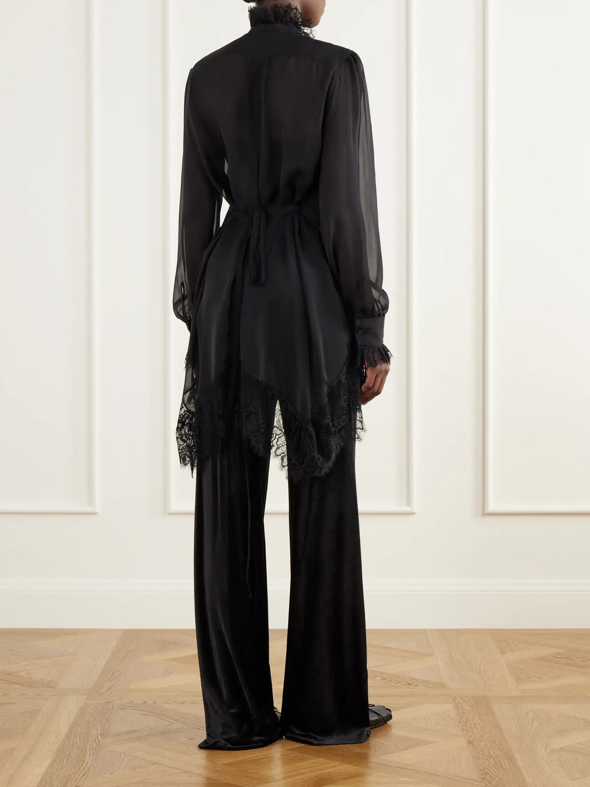 Ann Demeulemeester Barah Ruffled Lace-trimmed Silk-chiffon Blouse