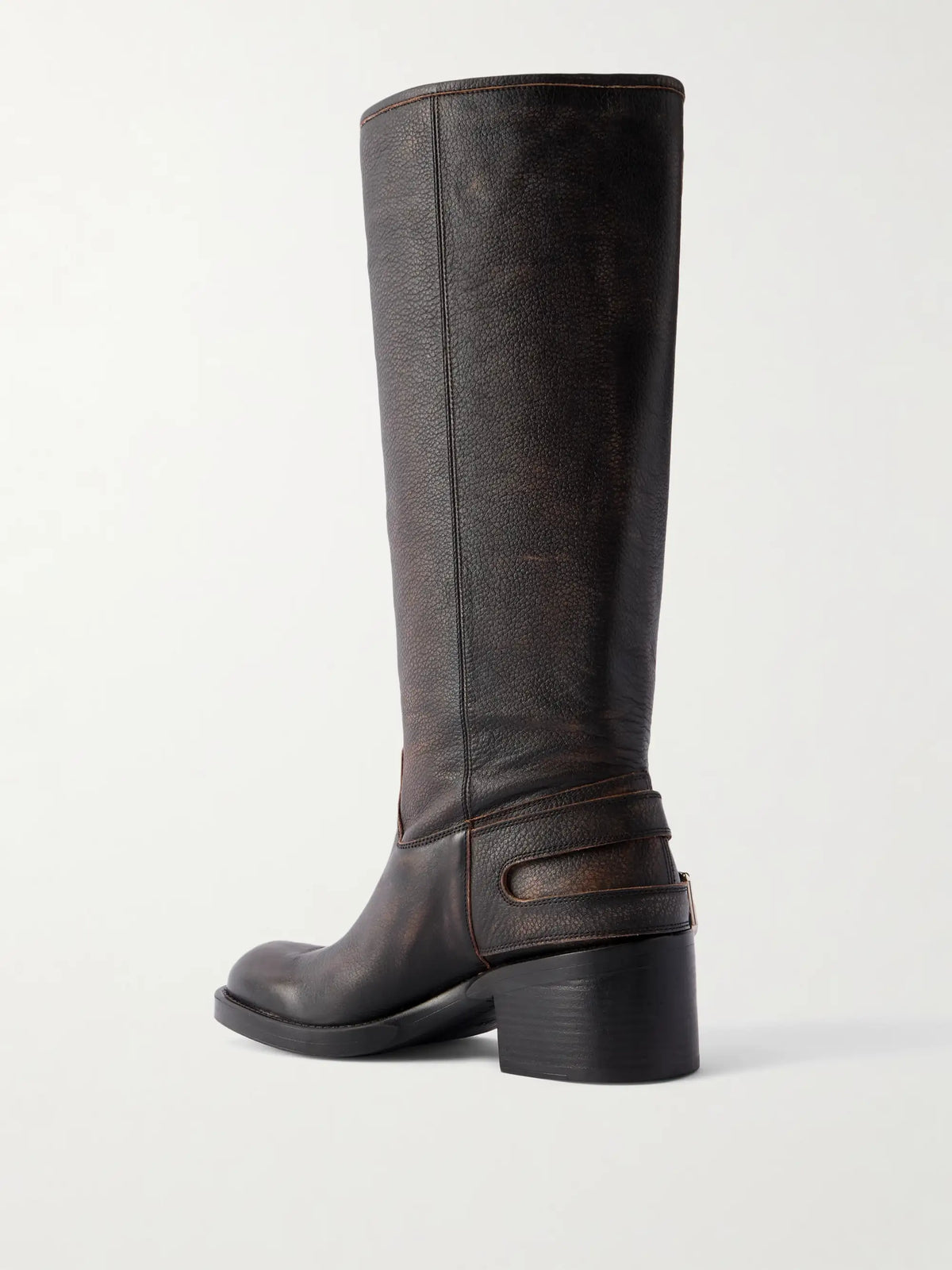New Bikers Buckled Textured-leather Boots