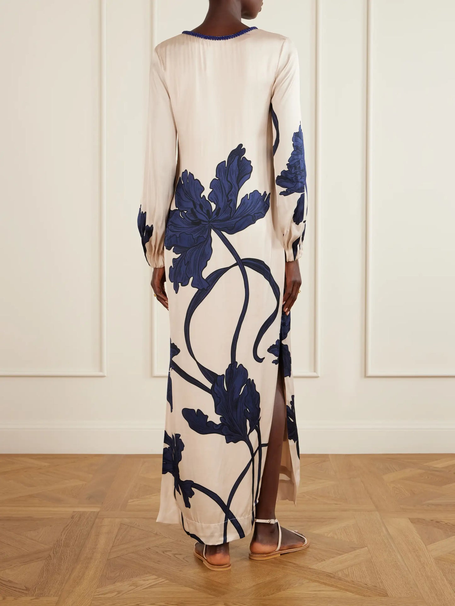 Aduma Embellished Floral-print Satin Maxi Dress